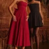 Pandora Berry Strapless Detachable Bow Midi Dress