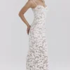 Pearl White Floral Embroidered Maxi Dress