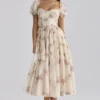 Penelope Ivory Vintage Rose Print Chiffon Midi Dress