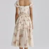 Penelope Ivory Vintage Rose Print Chiffon Midi Dress