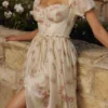 Penelope Ivory Vintage Rose Print Chiffon Midi Dress