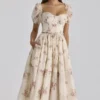 Penelope Ivory Vintage Rose Print Chiffon Midi Dress
