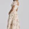 Penelope Ivory Vintage Rose Print Chiffon Midi Dress