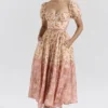 Penelope Peach Poppy Print Puff Sleeve Midi Sundress