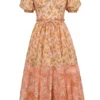 Penelope Peach Poppy Print Puff Sleeve Midi Sundress