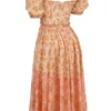 Penelope Peach Poppy Print Puff Sleeve Midi Sundress