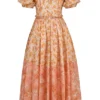 Penelope Peach Poppy Print Puff Sleeve Midi Sundress