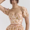 Penelope Peach Poppy Print Puff Sleeve Midi Sundress