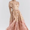 Penelope Peach Poppy Print Puff Sleeve Midi Sundress