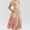 Penelope Peach Poppy Print Puff Sleeve Midi Sundress