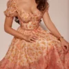 Penelope Peach Poppy Print Puff Sleeve Midi Sundress