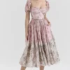 Penelope Pink Floral Chiffon Midi Dress