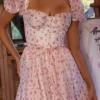 Penelope White Rose Print Georgette Ribbon Midi Dress
