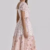 Penelope White Rose Print Georgette Ribbon Midi Dress