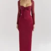 Perdi Berry Satin Maxi Dress with Corset