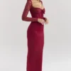 Perdi Berry Satin Maxi Dress with Corset
