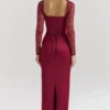 Perdi Berry Satin Maxi Dress with Corset