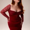 Perdi Berry Satin Maxi Dress with Corset