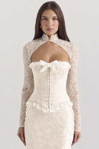 Perdita Ivory Metallic Jacquard Corset & Bolero