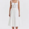 Perle White Lace Trim Midi Dress