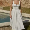 Perle White Lace Trim Midi Dress