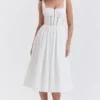 Perle White Lace Trim Midi Dress