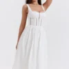 Perle White Lace Trim Midi Dress