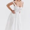 Perle White Lace Trim Midi Dress