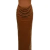 Persephone Coffee Velvet Strapless Corset Maxi Dress