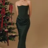 Persephone Emerald Green Crepe Strapless Corset Maxi Dress