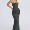 Persephone Emerald Green Crepe Strapless Corset Maxi Dress