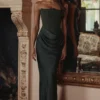 Persephone Emerald Green Crepe Strapless Corset Maxi Dress