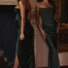 Persephone Emerald Green Crepe Strapless Corset Maxi Dress
