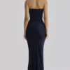 Persephone Navy Satin + Crepe Strapless Corset Maxi Dress