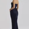 Persephone Navy Satin + Crepe Strapless Corset Maxi Dress