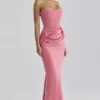 Persephone Raspberry Satin + Crepe Strapless Corset Maxi Dress