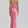 Persephone Raspberry Satin + Crepe Strapless Corset Maxi Dress