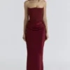 Persephone Wine Strapless Corset Maxi Dress