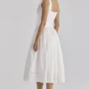 Phoebe White Cotton Broderie Anglaise Trim Midi Dress
