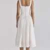 Phoebe White Cotton Broderie Anglaise Trim Midi Dress