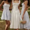 Phoebe White Cotton Broderie Anglaise Trim Midi Dress