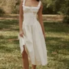 Phoebe White Cotton Broderie Anglaise Trim Midi Dress