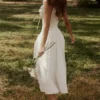 Phoebe White Cotton Broderie Anglaise Trim Midi Dress