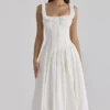 Phoebe White Cotton Broderie Anglaise Trim Midi Dress
