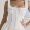 Phoebe White Cotton Broderie Anglaise Trim Midi Dress