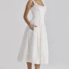 Phoebe White Cotton Broderie Anglaise Trim Midi Dress