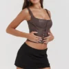 Pia Brown Vegan Leather Corset