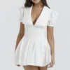 Piera White Pleated Mini Dress