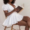Piera White Pleated Mini Dress