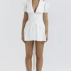 Piera White Pleated Mini Dress